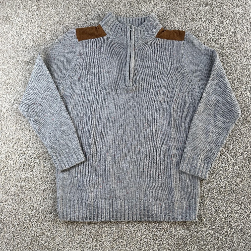 Kian D Sweater Mens Large Gray 1/4 Zip Mock Neck Shoulder Patch Knit Casual